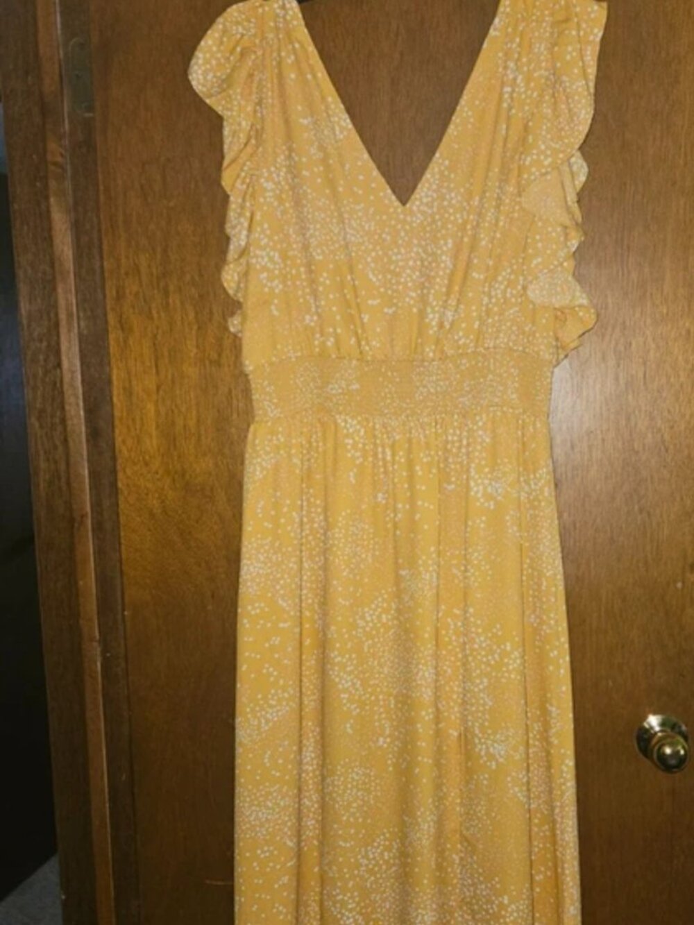 Express Mustard Yellow Speckle Print Ruffle Maxi Dress – Size L